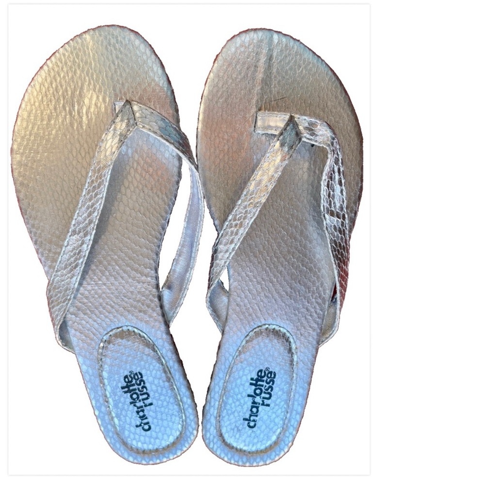 CHARLOTTE RUSSE Vintage Y2K Silver SNAKESKIN Embossed FLATS Size 6.5